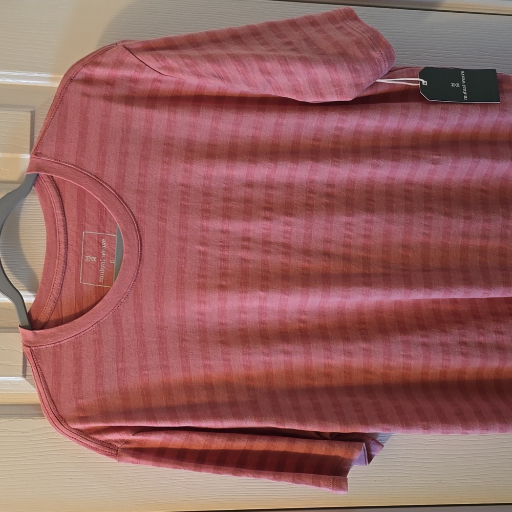 MUTUAL WEAVE BIG & TALL MENS ROSE STRIPES SHORT SLEEVE TEE SHIRT SIZE LARGE TALL